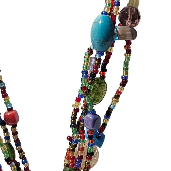 Handmade Abstract Glass Pendant Necklace Boho Colorful Seed Beaded Jewelry Women - Picture 4 of 11